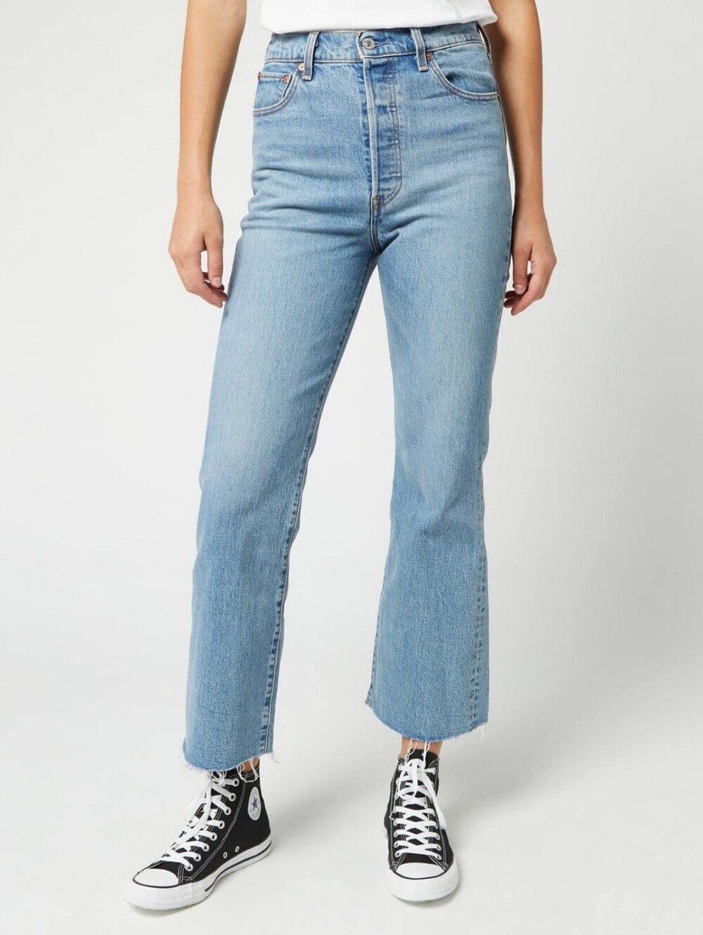 LEVI'S Ribcage Crop Flare Women Jeans Size 24X26 99% Cotton Blue Color